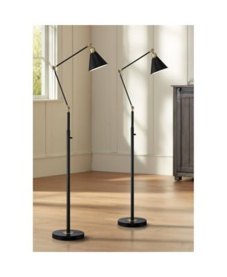 Wray Mid Century Modern 61" Tall Standing Floor Lamps Set of 2 Lights Adjustable Metal Antique Brass Finish