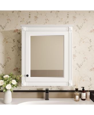 24" x 27" Wall Mounted Bathroom Storage Cabinet with Mirror, Medicine Cabinet with Adjustable Shelf, Over the Toilet Space Saver