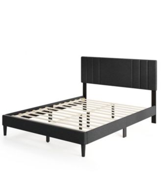 Bed Frame with Vertical Channel Tufted Headboard and Wooden Slats