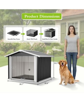 39.7" 2-in-1 Metal Dog House and Storage Shed, Weatherproof Outdoor Shelter for Dogs