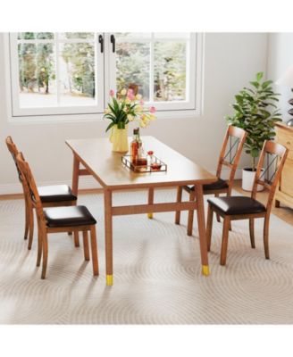 Dining Chair Set of 4 w/Rubber Wood Frame Padded Seat Cross Backrest for Room