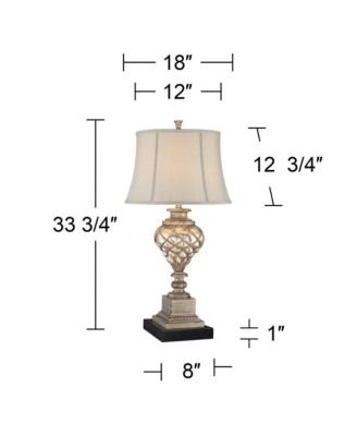 30.5" Silver Glass LED Table Lamp with Nightlight and Off White Bell Shade
