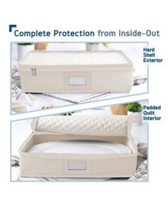 Platter Storage Case - Quilted Hard Shell Fine China Container, Stackable Platter Organizer with Handles & Felt Dividers