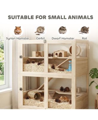 Wooden Hamster Cage, 4 Tier Small Animal Cage with Mesh Flip Roof