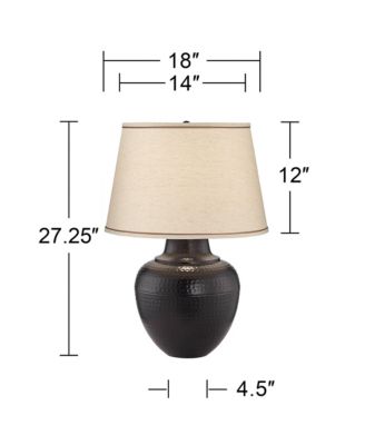 27.25" Tall Rustic Farmhouse Table Lamp with Hammered Bronze Finish and USB Dimmer