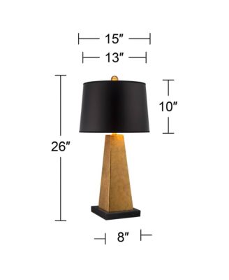 Obelisk Modern Table Lamp with Square Marble Riser 26" High Gold Leaf Drum Shade for Bedroom Living Room Bedside Home Kids
