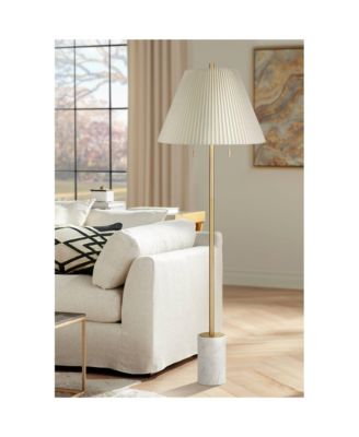 Milan Modern Tall Floor Lamp Gold Metal  Pleated Empire Fabric Shade for Living Room Bedroom Office