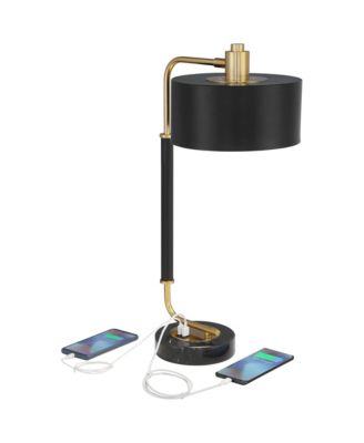 Myles 24" High Small Modern Glam Desk Lamps Set of 2 Dual USB Ports Gold Metal Home Office Charging