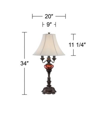 Rhys Tall Traditional 3 Way Table Lamps, Bronze Finish with Tortoise Shell Glass, Set of 2
