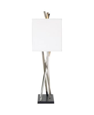 Asymmetry 30" Tall Large Modern End Table Lamps Set of 2 Silver Brushed Steel Finish Metal Living Room Bedroom