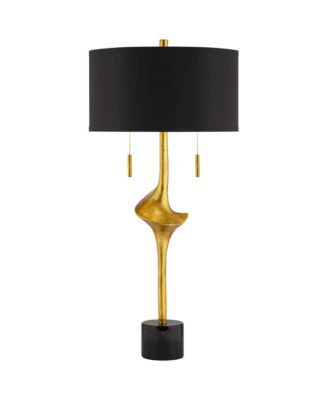 Athena 35 1/2" Tall Sculptural Large Modern End Table Lamps Set of 2 Pull Chain Gold Leaf Living Room Bedroom Shade