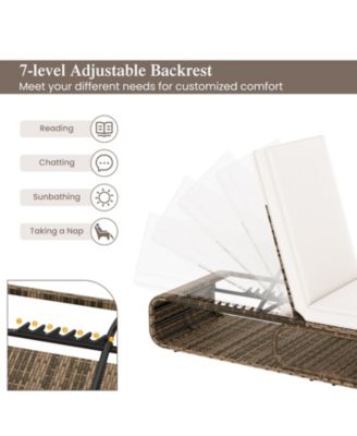7-Position Adjustable PE Rattan Outdoor Chaise Lounge Chair