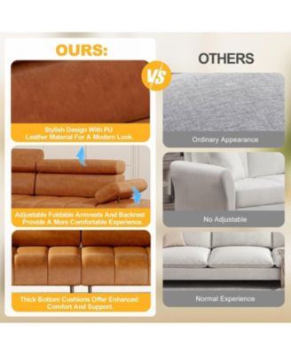 3-Seater Sofa Bed, Faux Leather Futon Couch with Adjustable Backrest and Armrests, Convertible Sleeper