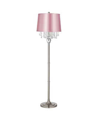 Crystals Traditional 60 1/2" Tall Standing Floor Lamp Foot Switch Satin Steel Finish Drum Satin Shade