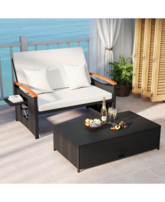Outdoor Wicker Daybed with Folding Panels and Storage Ottoman