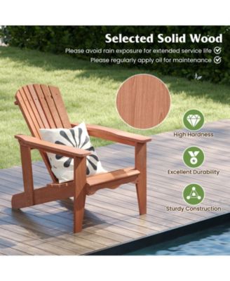 Solid Wood Adirondack Chair with High  Backrest and Wide Armrests