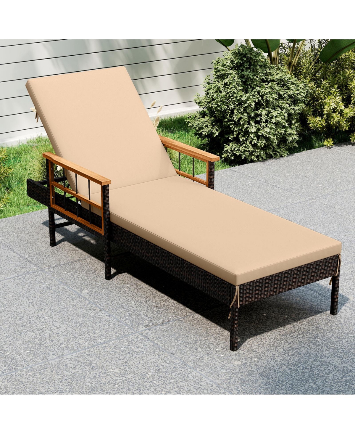 Sugift Outdoor Reclining Lounger Chair with 4-Level Adjustable Backrest