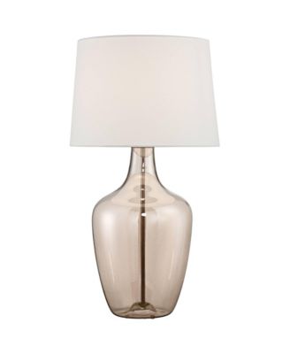 Modern Table Lamp with USB Charging Port 31" Tall Champagne Glass Drum Shade for Living Room Bedroom