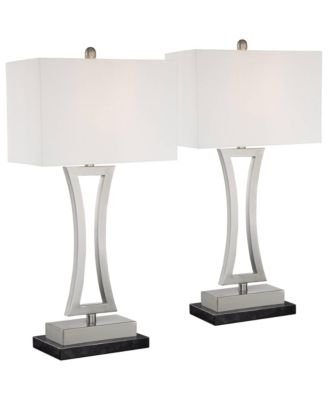 Roxie Modern Table Lamps Set of 2 with Marble Risers 31" Tall Brushed Nickel Fabric Shade for Bedroom Living Room Bedside