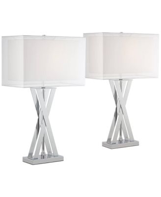 Proxima 28" Tall X-Shaped Modern Table Lamps Set of 2 Silver Chrome Finish Metal Living Room Bedroom Bedside