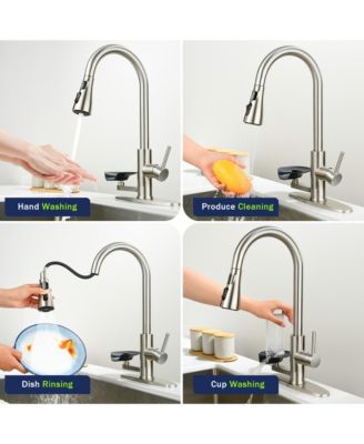 3-in-1 Kitchen Faucet with LED Temp Display, Glass Rinser and Pull-Down Sprayer, Brushed Nickel