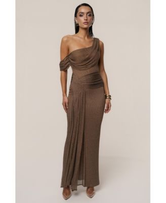 Women's Draped Metallic Maxi Dress