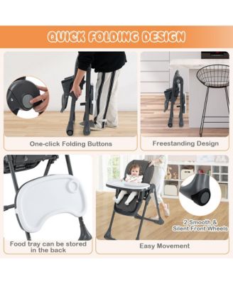 Toddler High Chair w/ 7 Height and 3 Footrest Adjustable Cup holder 2 Wheels