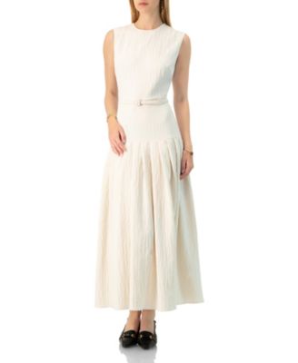 Women's Sleeveless Long Dress with Wide Skirt Pleats