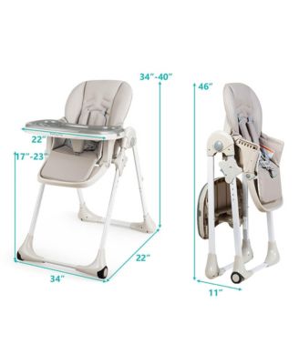 Toddler High Chair w/ 7 Height and 3 Footrest Adjustable Cup holder 2 Wheels