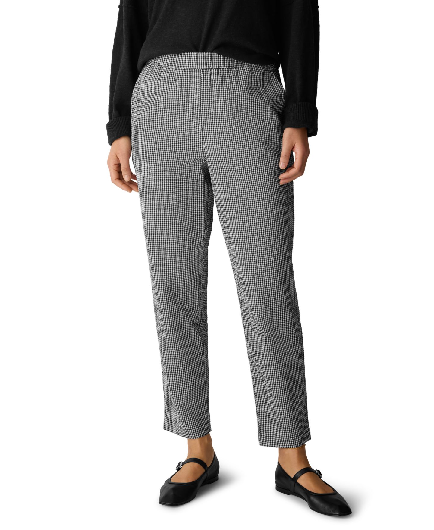 Женские брюки Eileen Fisher High-Waist Tapered-Ankle, цвет: Чёрный / Белый — фото 1