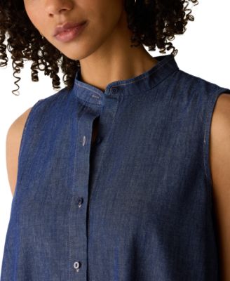 eileen fisher band collar linen dress Eileen Fisher Band Collar Long Sleeve Organic Linen Shift Dress In Jade -  30% Off