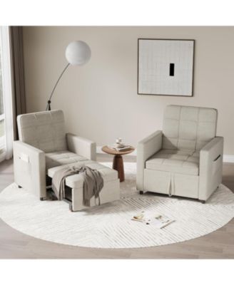 3-in-1 Convertible Sleeper Chair, Pull-Out Sofa Bed with Adjustable Backrest, Linen Fabric