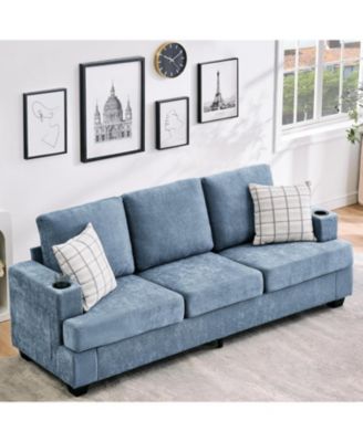 89" 3-Seater Sofa, Chenille Couch with Deep Seat, Cup Holders and Storage Pockets