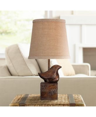 Rustic Farmhouse Accent Table Lamp 15 1/2" High Set of 2 Sculptural Crackle Drum Shade for Bedroom House
