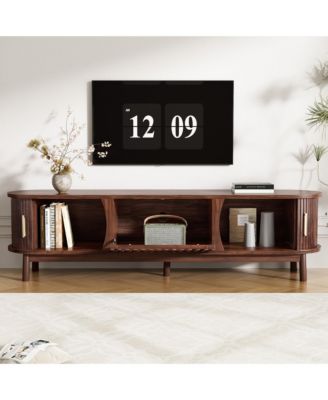 TV Stand for TVs up to 75", Fluted Entertainment Center, Media Console with Tambour Sliding Doors and Grill Flip-Down Door for Living Room