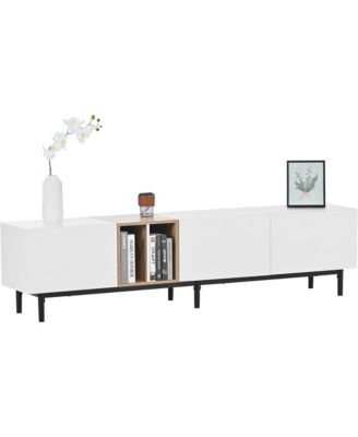 Modern TV Stand for 80'' TV, Wooden Entertainment Center, Media Console with 3 Storage Cabinets and Open Shelves for Living Room