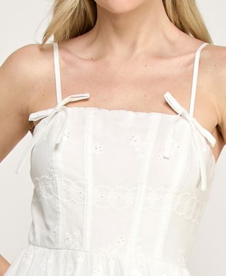Juniors' Sleeveless Corset Detail Embroidered Dress