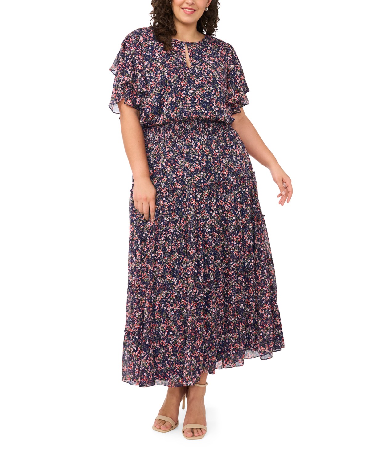 Женские MSK Plus Size Key-Hole Neck Chiffon Midi Dress — фото 1