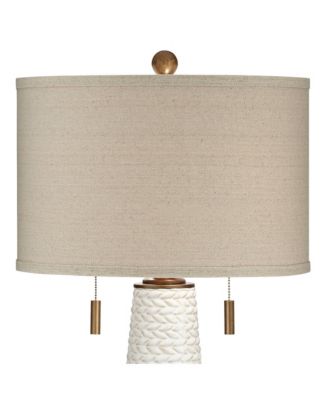 Kingston Modern Mid Century Table Lamp 32 3/4" Tall Ceramic with USB Dimmer Drum Shade for Bedroom Living Room Office