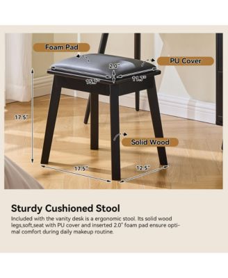 Modern Makeup Vanity Desk - 4 Drawer Dressing Table Set with Cushioned Stool, LED Lighted Mirror for Bedroom