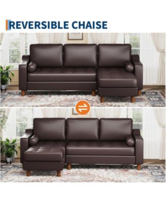 89" L-Shaped Sofa with Chaise, Mid-Century Modern 3-Seater Couch