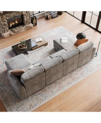 141" Sectional Sofa, U-Shaped Cloud Couch with Storage and Ottoman, 6-Seat Chenille Sofa