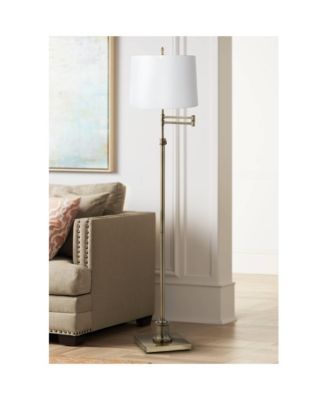Modern Swing Arm Floor Lamp Adjustable Height 70" Tall Antique Brass Hardback Drum Shade for Living Room Reading Bedroom