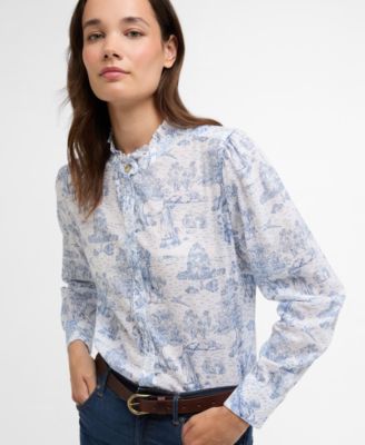 Women's Wisteria Printed Ruffle Neck Shirt