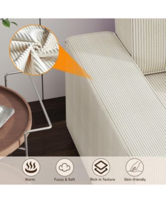 Corduroy Sectional Sofa, L-Shaped Couch with Deep Chaise for Living Room and Apartment