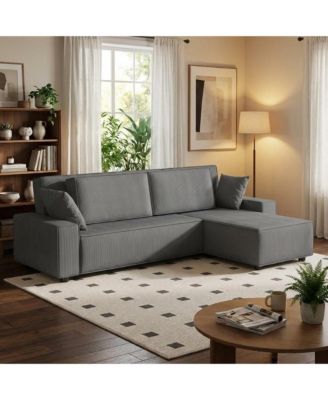 Corduroy Sectional Sofa, L-Shaped Couch with Deep Chaise for Living Room and Apartment
