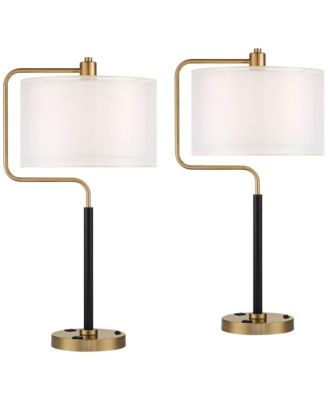 Carlyle 30 1/2" Tall Large Mid Century Modern Desk Lamps Set of 2 USB Port AC Power Outlet Gold Metal Charging