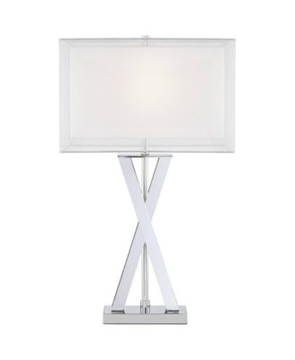 Proxima Modern Table Lamp with Marble Riser 28" Tall Chrome Silver Metal Double Shades for Bedroom Living Room House Home