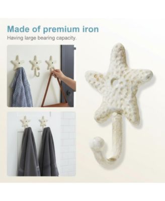 3pcs Cast Iron Starfish Wall Hooks Nautical Decorative Hangers for Coats Towels Keys
