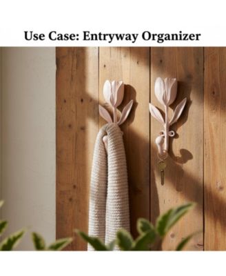 Tulip Decorative Wall Hooks, 2 Pack Metal Wall Mounted Hooks for Clothes, Bags, Towels & Hats